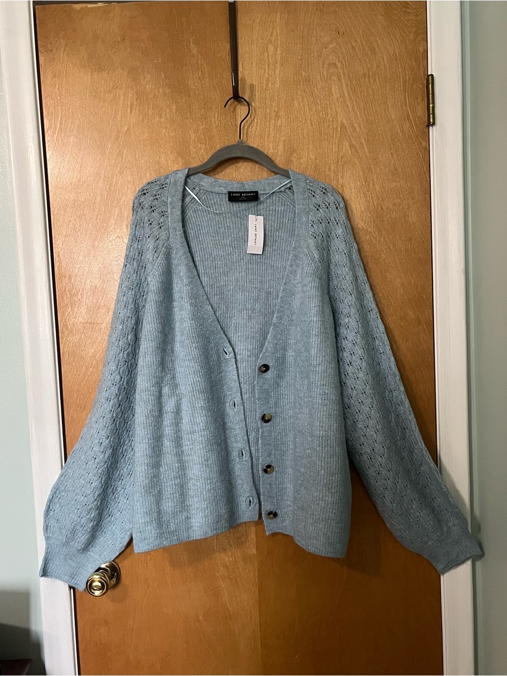 Lane Bryant Pale-Blue Button-Front Cardigan with Oversized Sleeves in Size 22/24